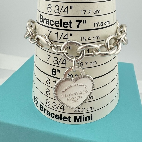 🦄 RARE Tiffany & Co. Sterling Silver Large Diamond Heart Tag Bracelet - Picture 4 of 8